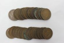 Group of 32 - 1900s Indian Head Pennies; Avg. Circ.