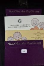 4 Sets including 1989 and 1990 United States Proof Set and 1989 and 1990 United States Mint Set; 4xB