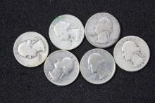 6 - 1930s Washington Silver Quarters; 6xBid