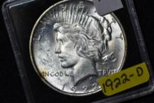 1922-D Peace Dollar; Unc.