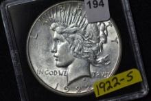 1922-S Peace Dollar; Unc.