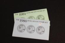 2 - Susan B. Anthony Dollar Souvenir Sets including 1980 and 1981; 2xBid