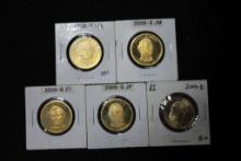 1 Lot of 5 Unc. Presidential Dollars including James Monroe (x2), John Tyler, Zachary Taylor, and Ja