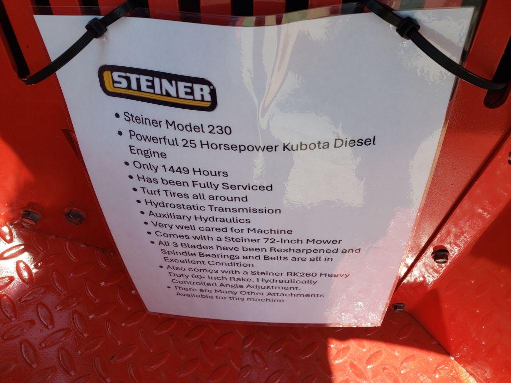 Steiner 230 Riding Front Deck Mower w/Steiner RK 260 Terra Rake