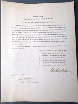 WOODROW WILSON 1913 SIGNED APPOINTMENT