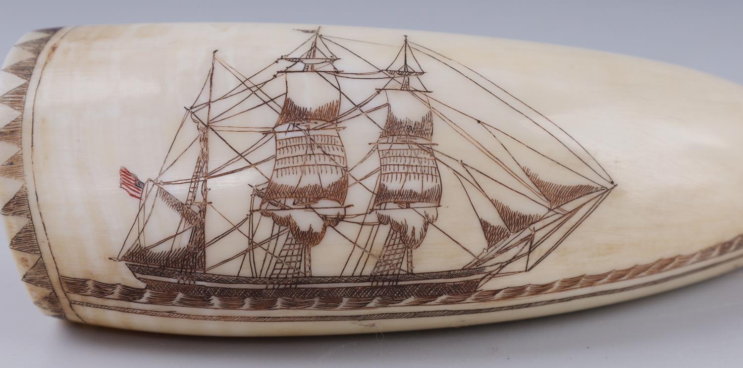 WHALE TOOTH ANTIQUE SCRIMSHAW DATED 1860