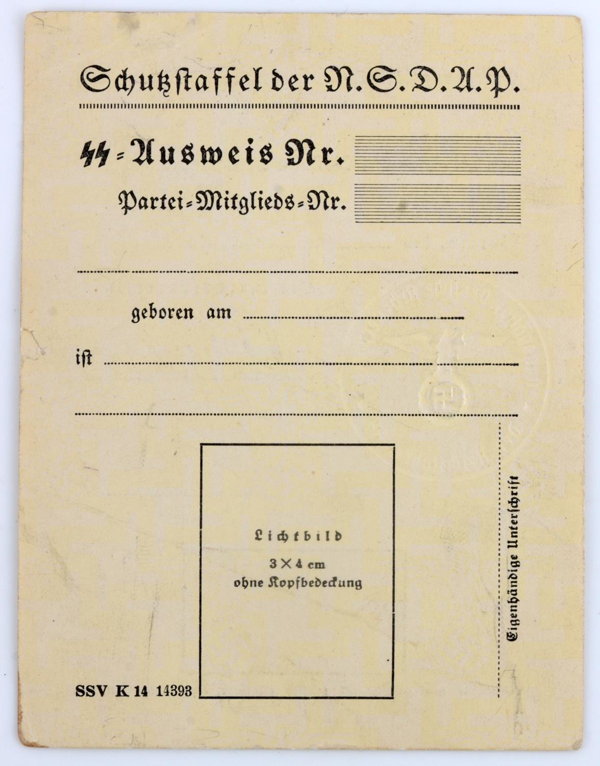WWII GERMAN SS NSDAP HIMMLER SIGNED BLANK AUSWEISS