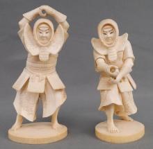 PAIR OF ANTIQUE CHINESE WARRIOR IVORY FIGURINES