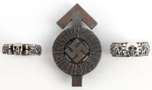 2 WWII GERMAN REICH WAFFEN SS HONOR RINGS & 1 PIN