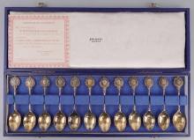 LIMITED 12 ROMAN SPOON SET 22CT GOLD GILT SILVER