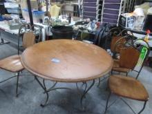 ROUND DINING TABLE ON METAL BASE  w/ 4 chairs