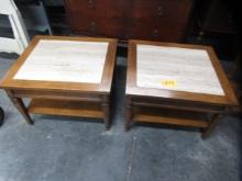 PAIR OF MARBLE TOP END TABLES  23 X 26 X 18