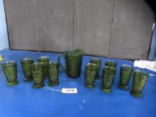 AVACADO GREEN INDIANA GLASS PITCHER AND GLASSES