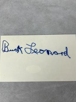 (2) Signed 3 x 5 Index Cards - Buck Leonard, and "Cool Poppa" Bell- JSA