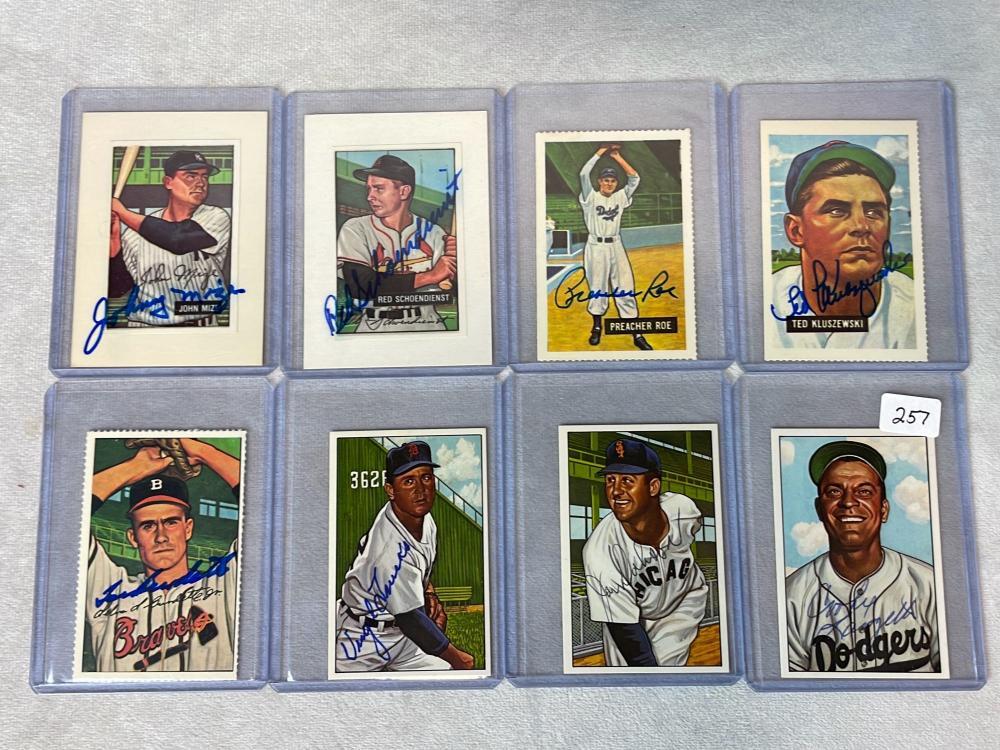 (8) TCMA and Bowman Reprint Signed Baseball Cards with HOFers