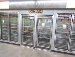 walk-in cooler w/ 12) glass doors & racks, includes door & refer coil