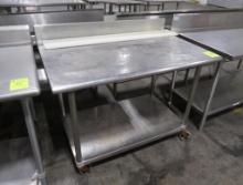 stainless table w/ backsplash & undershelf, on casters