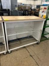 Portable Cart W/ Open Wire Shelves On One Side