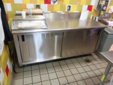 stainless table w/ backsplash & cabinets under