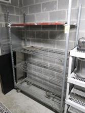 plastic shelving unit, w/ contents- Avantco 6qt warmer, Rapi-Kool,