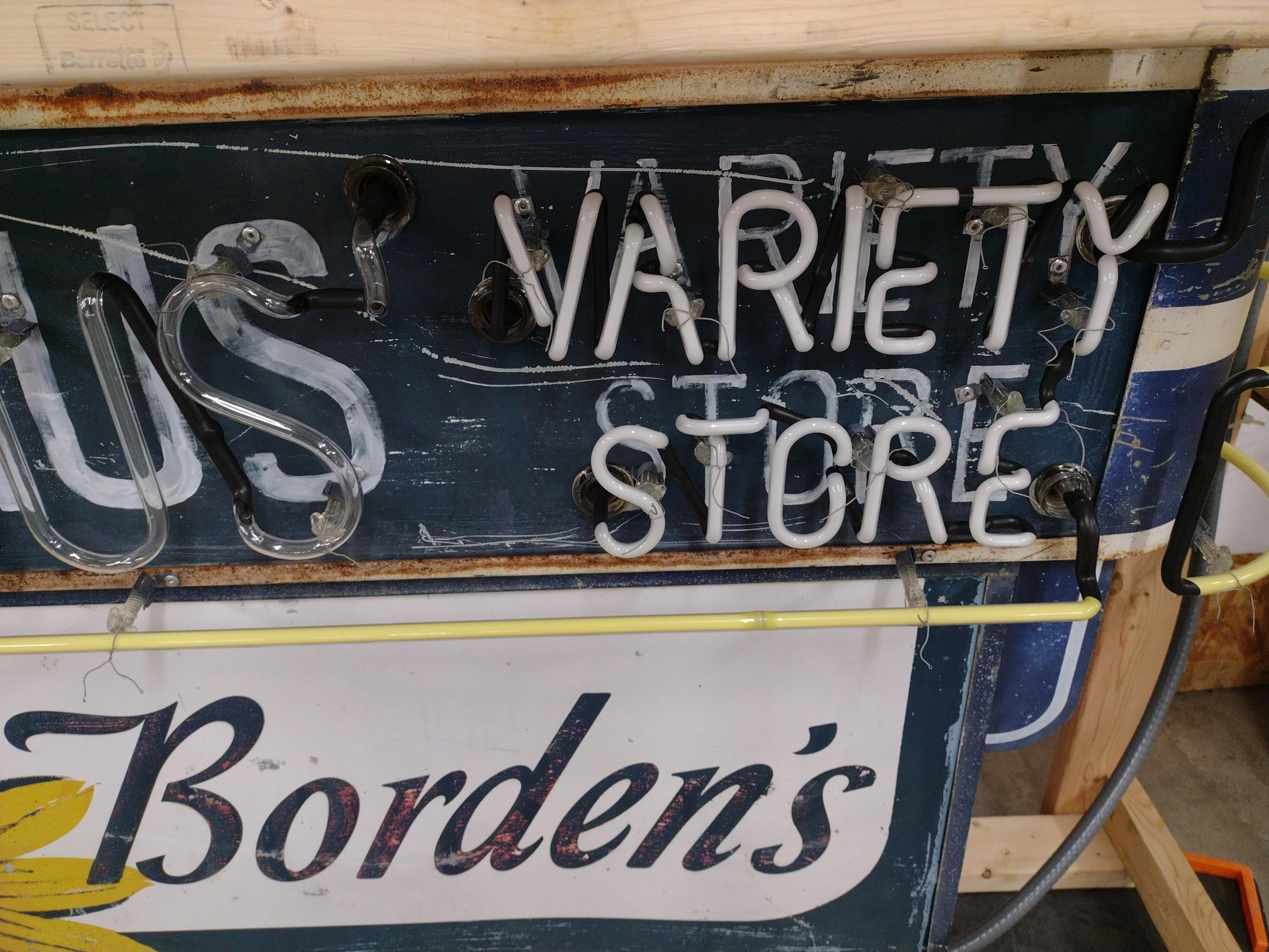 Vintage Double-Sided Tin Borden's Ice Cream Neon Sign