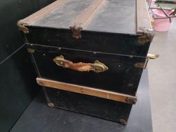 Vintage Tin Wood Trimmed Storage Chest