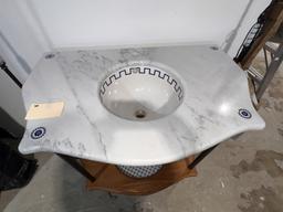 Vintage style sink in hand painted Blue and White porcelain with Marble top
