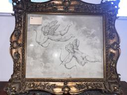 Two Cherubs Shooting Arrows - Sketch in Pencil - signed by Di Giovanni - 30.75 x 26 inches