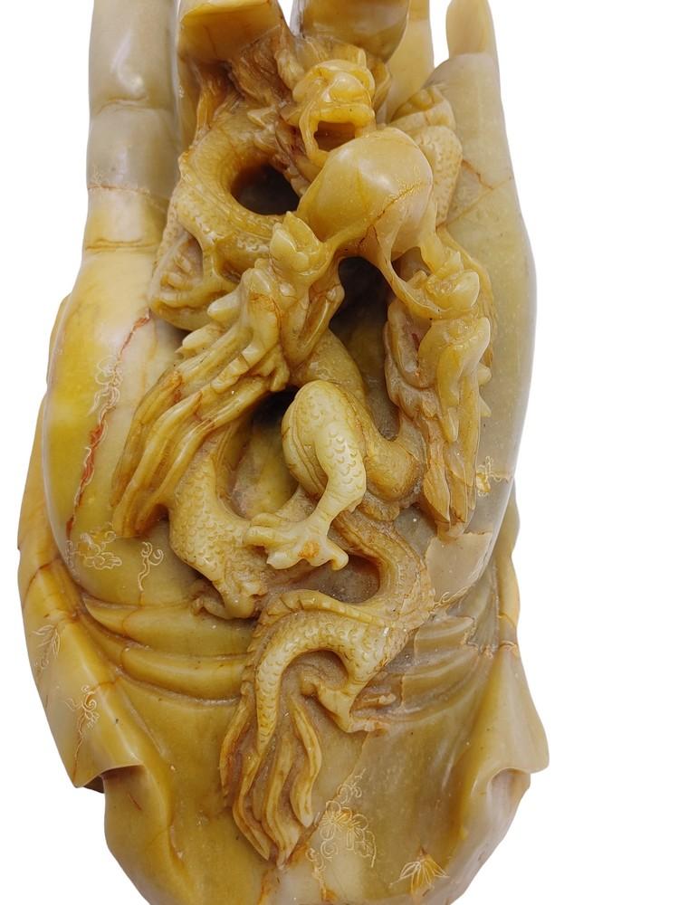 Old Chinese Tian Huang Shoushan Stone Carving Dragon Play
