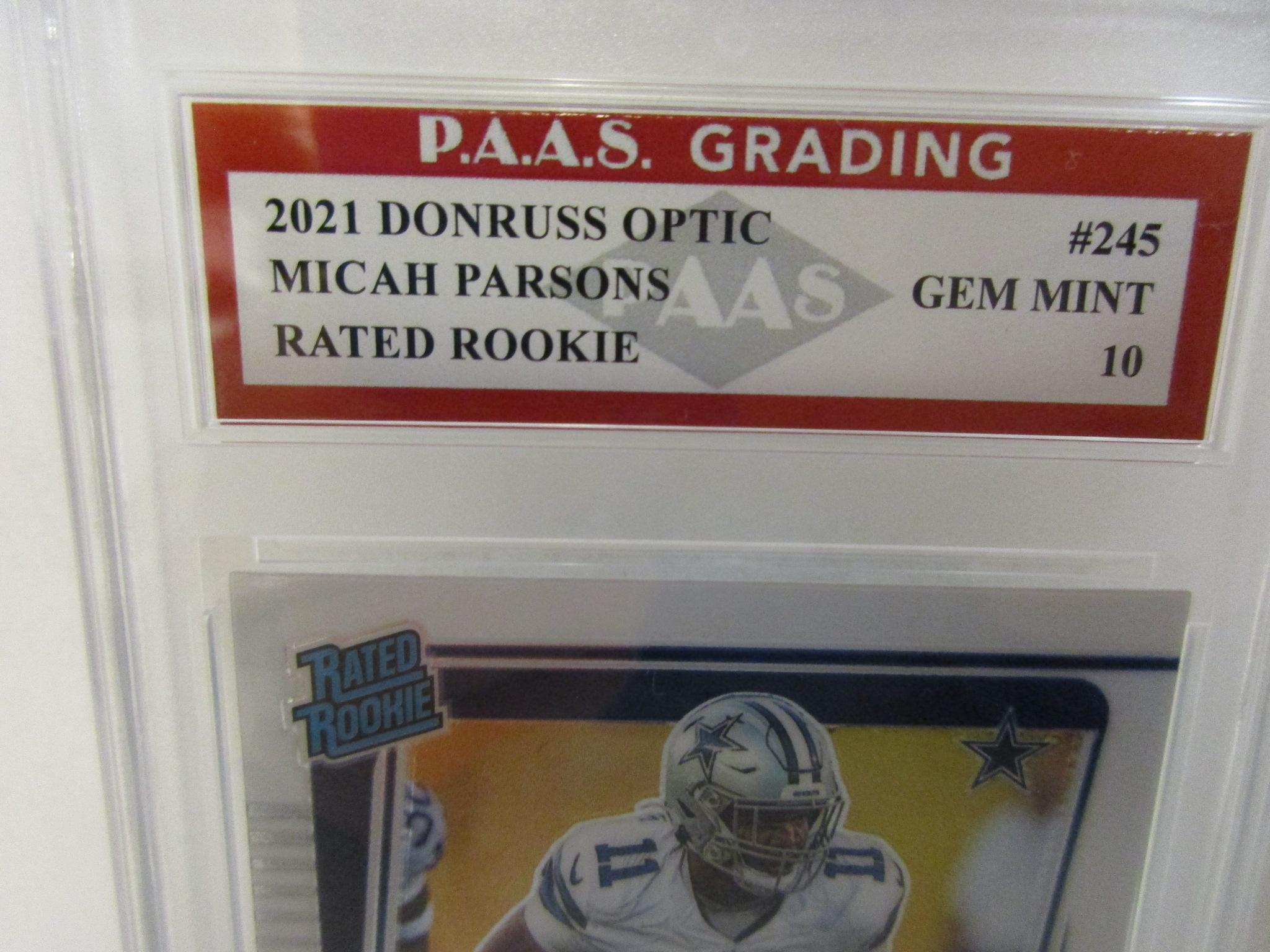 Micah Parsons Cowboys 2021 Donruss Optic Rated ROOKIE #245 graded PAAS Gem Mint 10