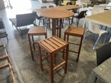 BRAND NEW 4-PIECE OUTDOOR 100% FSC SOLID WOOD BAR TABLE WITH STOOLS