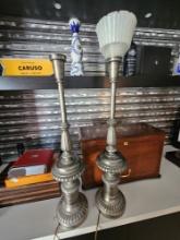 Pair of Metal Lamps (one missing glass)