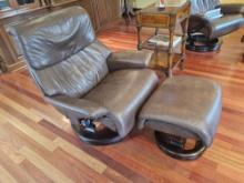 Reclining Leather Chair with Matching Ottoman