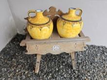 Hand Painted Ceramic Jugs with Wood Stand