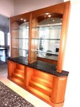 Beautiful Illuminated Liquor Bar with (3) Liquor Steps and (3) Glass Shelves 9 Ft Wide X 8 Ft High