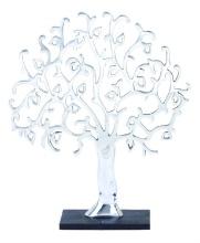 GwG Outlet Tree Statue in A Silver Chrome Glaze Finish with Black Base 26977