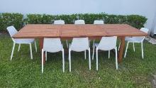 BRAND NEW 5-PIECE  OUTDOOR DOUBLE LEAF EXTENDABLE TABLE 100% FSC SOLID WOOD WITH 8 RECYCLED RESIN WH