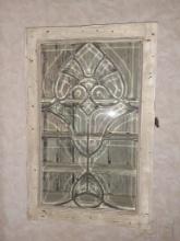 Cabinet made with reclaimed wood and stained glass