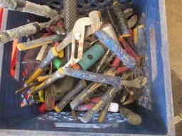 ASSORTED HAND TOOLS, INCLUDING PIPE CUTTERS, CAULKING GUNS, DESTACO CLAMPS, PNEUMATIC GRINDERS &
