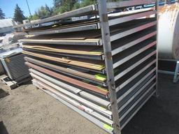 8' 5'' X 4' X 5' ALUMINUM RACK W/ ASSORTED LAMINATE SHEETS