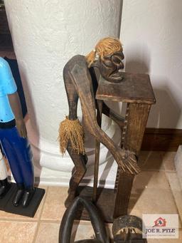 African art wood statue 31" and two wood masks