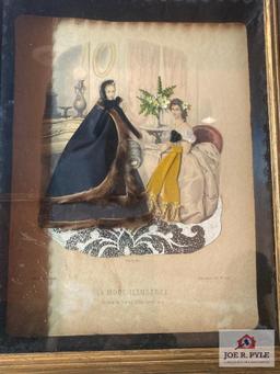 French hand colored Le Illustree and Ladies Home Journal cover 1909 framed