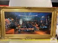 Oil on canvas "Welcome Bikers" City of Sturgis Greg Benson 57 x 34