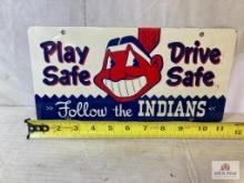 1950's "Follow The Indians: Play Safe Drive Safe" Tin License Plate