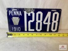 1910 "Pennsylvania 12848" Porcelain License Plate