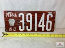 1912 "Pennsylvania 39146" Porcelain License Plate