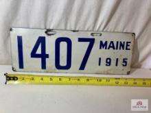 1915 "Maine 1407" Porcelain License Plate