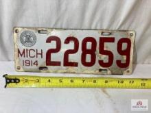 1913 "Michigan 22859" Porcelain License Plate