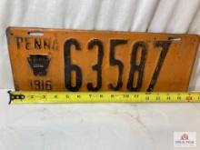 1916 "Pennsylvania 63587" Steel License Plate