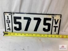 1914 "Vermont 5775" Porcelain License Plate